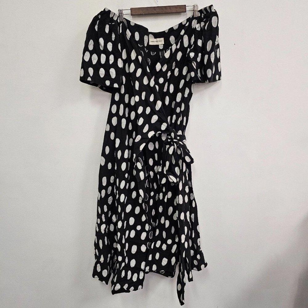 Mara Hoffman Womens Adelina Polka Dot Cotton Wrap Dress Size 3X Midi Puff Sleeve